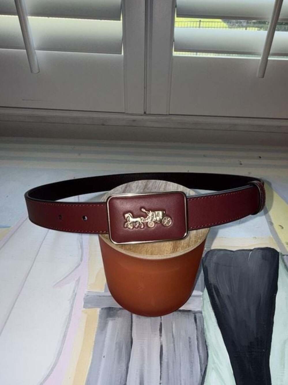 Coach Grace Plaque Buckle Belt 25mm in Wine Oxblood